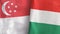 Hungary and Singapore two flags textile cloth 3D rendering