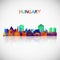 Hungary skyline silhouette in colorful geometric style.