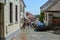 HUNGARY, SZENTENDRE: Street view. Tourists arewalking on downgoing street