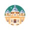 Hungary Thermal Bath Building Icon in Flat