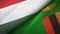 Hungary and Zambia two flags textile cloth, fabric texture