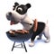 Hungry black and white puppy dog in 3d playing with a bbq