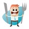 Hungry cartoon man with fork and knife