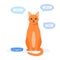 Hungry cat asks for food. Pet mews and demands food. Ginger cat sits near empty bowl. Flat style vector