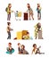 Hungry dirty homeless people. Adult woman and man begging money vector characters set