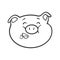 Hungry emoticon icon. Emoji pig for coloring book.