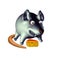 The hungry mouse to the cheese 3D illustration on white background