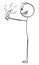 Hungry Person Looking at Sausage in Hand and Salivating, Vector Cartoon Stick Figure Illustration