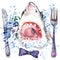 Hungry shark T-shirt graphics. shark illustration with splash watercolor textured background. unusual illustration watercolor hung