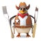 Hungry sheriff penguin the brave cowboy is hungry and holds his knife and fork ready, 3d illustration