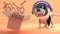 Hungry space dog on Mars watches sausages float from a box, 3d illustration