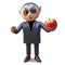 Hungry vampire dracula character looks at a blood red apple, 3d illustration
