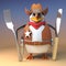 Hungry Wild West sheriff cowboy penguin holds his knife and fork ready for beans, 3d illustration