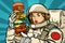 Hungry woman astronaut with giant Burger