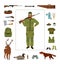 Hunter and hunting equipment flat vector