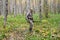 Hunter walking in the wetland forest