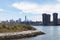 Hunters Point South Park in Long Island City Queens with a view of the Manhattan Skyline along the East River in New York City