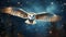 Hunting Barn Owl in flight. Wildlife scene from wild forest. Flying bird tyto alba. Generative Ai