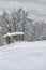 Hunting cabin in the snow