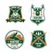 Hunting club shields set. Hunt sports emblems