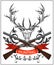 Hunting emblem, deer decorative, tape, gun, rifles, floral ornament