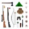 Hunting equipment kit flat vector
