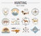 Hunting logo and badge template. Dog hunting, equipment. Flat d