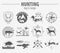 Hunting logo and badge template. Dog hunting, equipment. Flat d