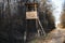 Hunting and observation tower on the gravel dirt road passing through the ancient hunting grounds of Turopoljski Lug, Croatia,