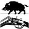 Hunting rifle wild boar pig black silhouette white background