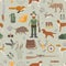 Hunting seamless pattern. Dog hunting, equipment. Flat style