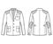 Hunting Shooting jacket technical fashion illustration with long sleeves, notched collar, flap pockets, Trim, Patch