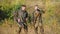 Hunting skills and weapon equipment. How turn hunting into hobby. Friendship of men hunters. Army forces. Camouflage