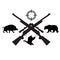 Hunting Vintage icon. Crossed Hunting Rifles, Bear, Duck, Wild Boar Silhouettes. flat style