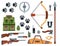 Hunting weapons and symbols design elements flat style hunter forest wild animals vector illustration.