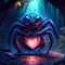 Huntsman Spider hugging heart 3D rendering of a spider in a cave with a heart. Generative AI animal ai