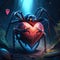 Huntsman Spider hugging heart The red heart and the spider in the dark, 3d illustration AI generated animal ai