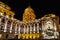 Hunyadi Court, Fountain of King Matthias and Buda Castle at night. Budapest, Hungary