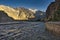 Hunza river flowing through the beautiful mountain valley near Passu