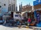 Hurgada, Egypt - February 2020: market stack full of ripe fruits and vegetables, medium view. Arabian street shop