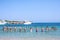 Hurghada, Egypt, 16 october 2018: A group of people doing water aerobics in the Red Sea