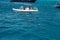 Hurghada, Egypt - August 29, 2021: Cruise boat with an internal combustion engine in the Red Sea. Dinghy excursion tourist