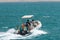 Hurghada, Egypt - August 29, 2021: Cruise boat with an internal combustion engine in the Red Sea. Dinghy excursion tourist