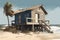 Hurricane beach damaged house. Generate Ai