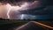 Hurricane clouds and lightning against the horizon