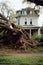 hurricane destruction: uprooted trees and debris