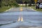 Hurricane flooded street in Florida residential area. Consequences of natural disaster