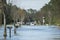 Hurricane flooded street in Florida residential area. Consequences of natural disaster