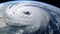 Hurricane Florence over Atlantics. Super typhoon over the ocean. The eye of the hurricane. The atmospheric cyclone. Satellite view