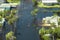 Hurricane Ian flooded houses in Florida residential area. Natural disaster and its consequences